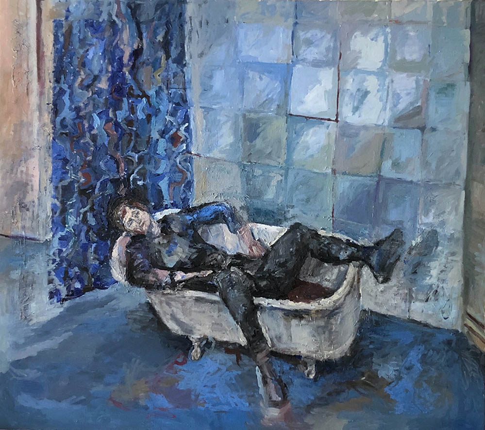 <b>In the Bathtub (2019)</b><br />64x72"<br />Oil on canvas