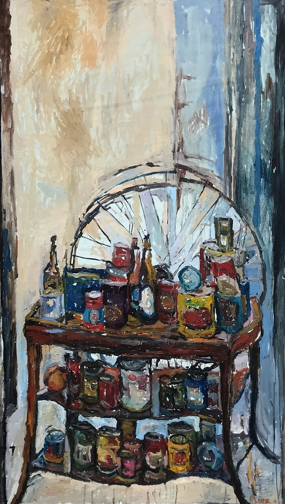 <b>The First Thing That Goes Is Happiness (2020)</b><br />65x35"<br />Oil on canvas