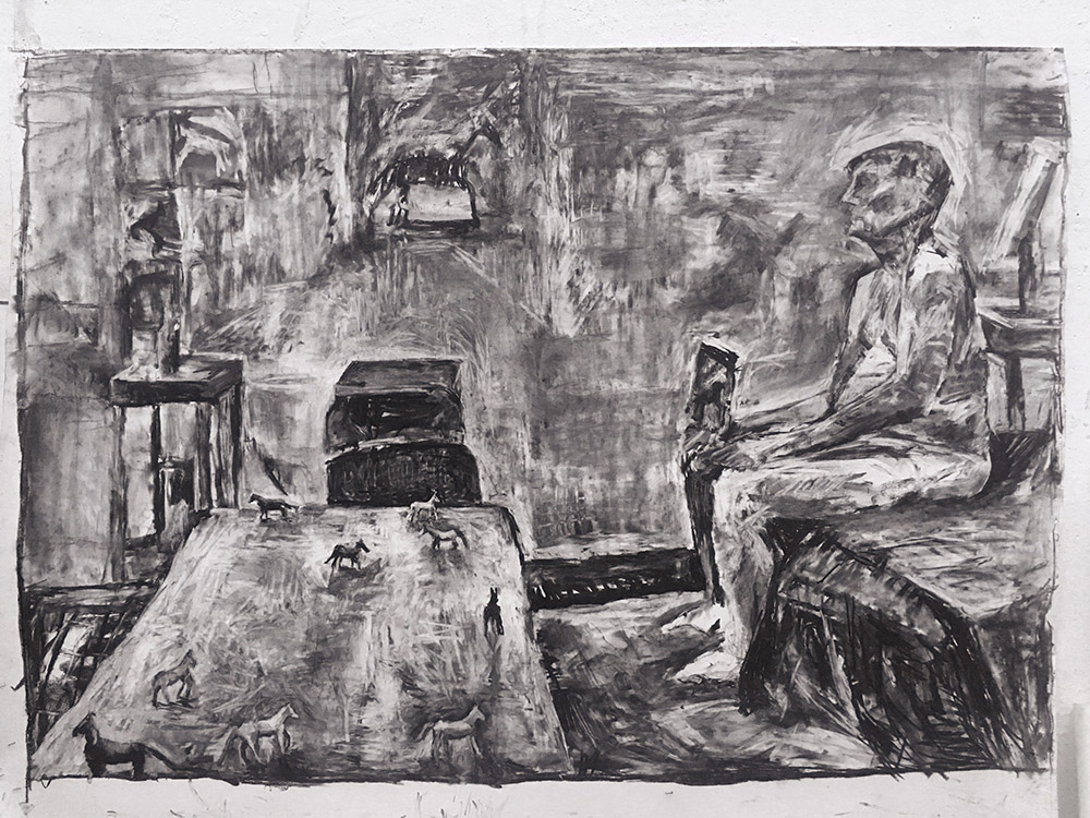 <b>Horse Field (2019)</b><br />60"x80"<br />Charcoal on watercolor paper