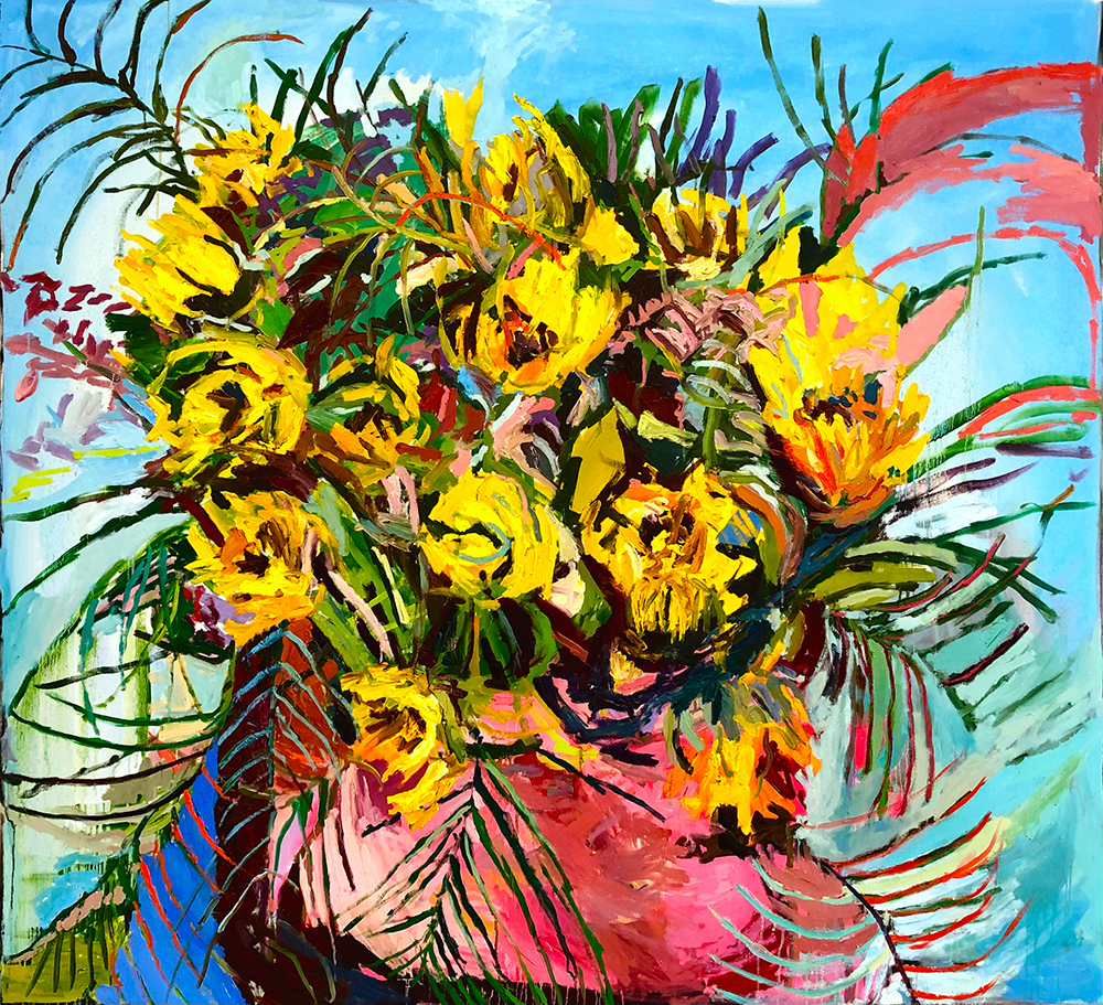 <b>Sun Flowers (2021)</b><br />53x55"<br />Oil on canvas